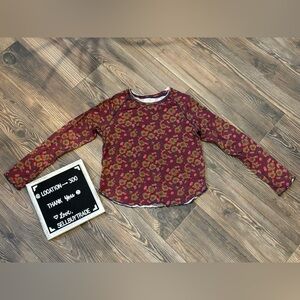 Natural life Floral Long Sleeve Blouse red blue scallop trim